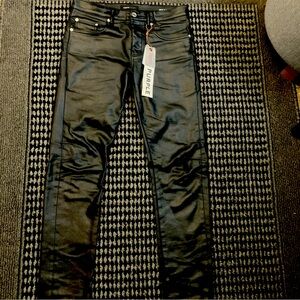 Black leather Purple jeans